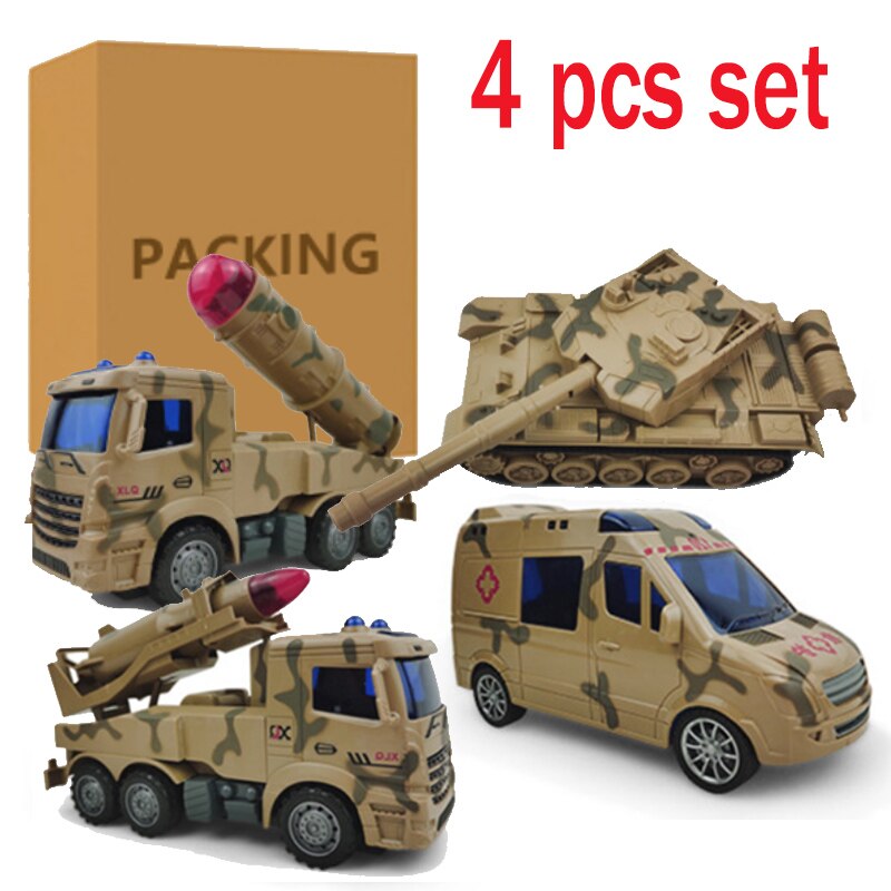 Set di giocattoli per auto per irrigatori di grandi dimensioni per bambini può spruzzare camion della spazzatura spazzare città camion di igiene pompiere ragazzo giocattoli giocattolo educativo: Military cars 4pcs