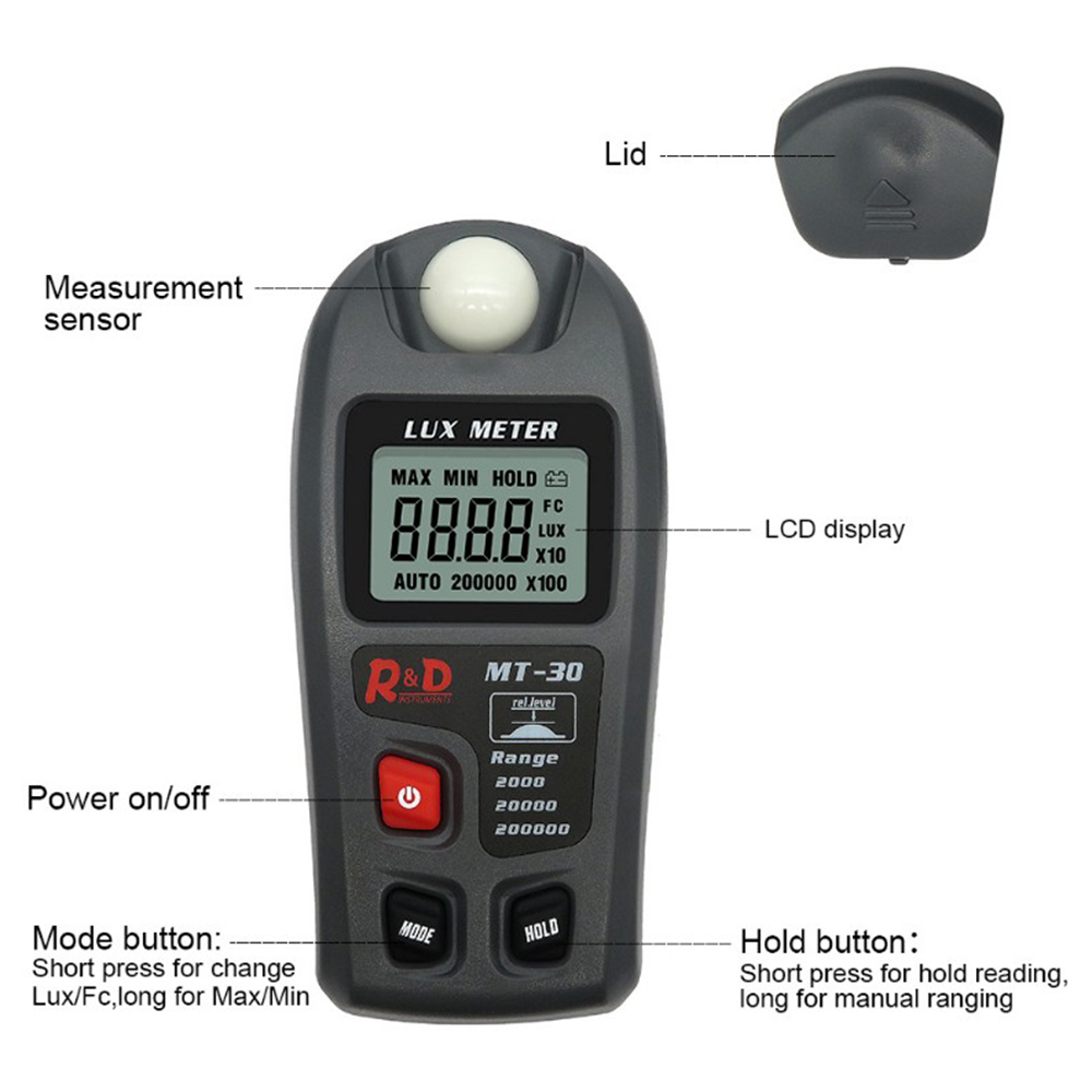 High Precision Portable Mini LCD Digital Luxmeter Visible Light Tester Luminometer Illuminance Instrument 0.1 ~ 200,000 Lux