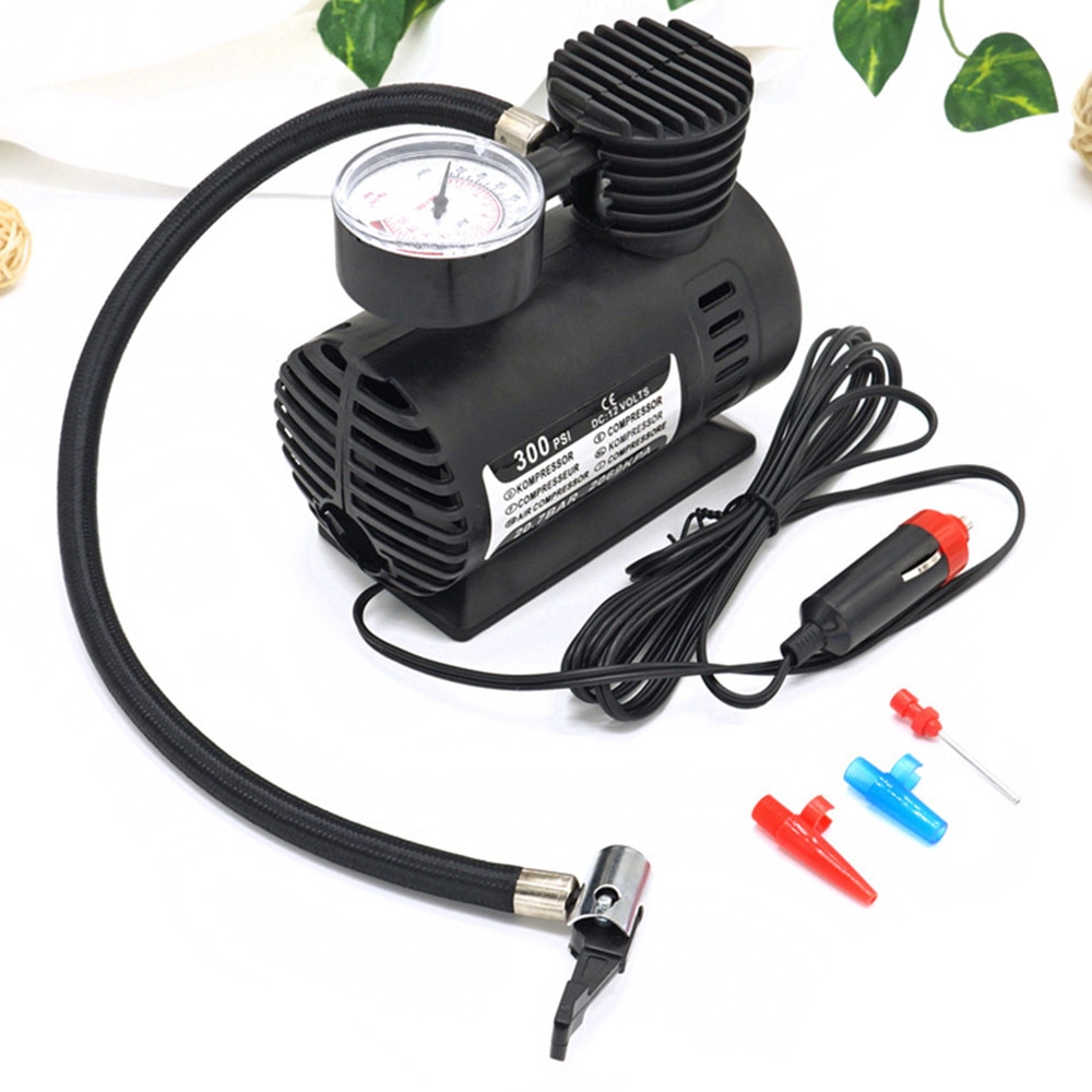 Inflatable DC 12V 300PSI Car Tire Inflator Auto Air Compressor Tire Pump with Pressure Gauge for Car Bicycle Ball Rubber Dinghy