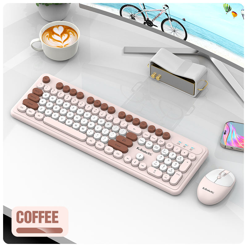 K-Snake WK200 Wireless Keyboard Mouse Set Cute Punk Keycap USB Wireless Business Keyboard Mouse Set Laptop Typing Office