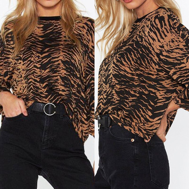 femmes européennes et américaines t-shirts tigre rayure imprimer o-cou trois quarts manches en mousseline de soie chemise B femme t-shirt dames hauts