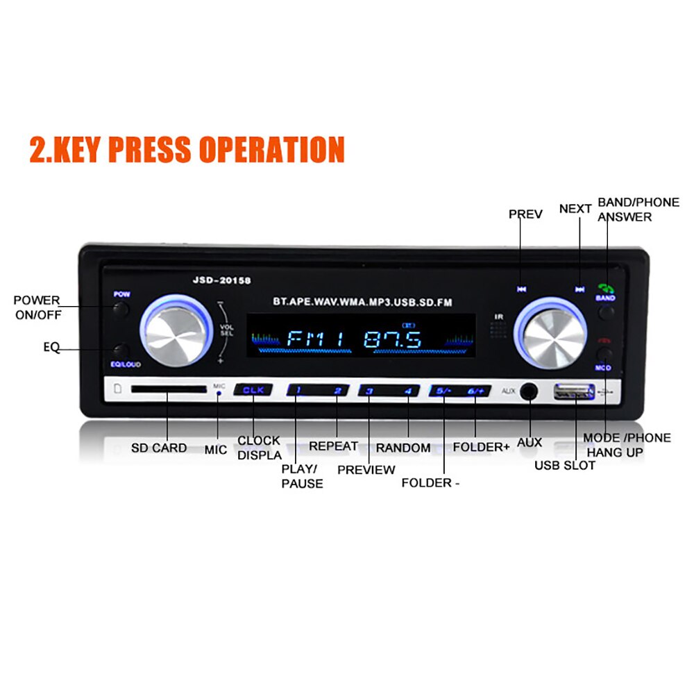 Reproductor Digital estéreo de Radio para coche, con Bluetooth, reproductor MP3 para coche, Radio FM, estéreo, Audio, música, USB/SD con entrada AUX para tablero