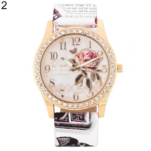 Mode Vrouwen Print Rose Patroon Strass Horloge Casual Klok Quartz Horloge Reloj Mujer Relogio Feminino Reloj Hombre Ladi: WHITE