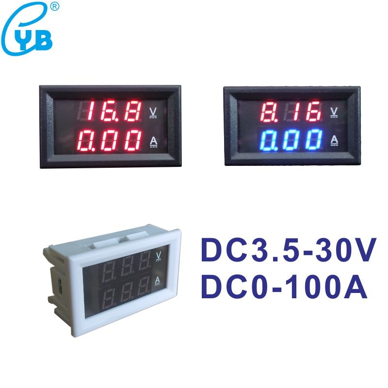 ! voltímetro de CC amperímetro de tres cables de CC, Metro del panel actual LED de 0,28 voltios, amperímetro de CC 3,5-30 V, amperímetro de 0-100A