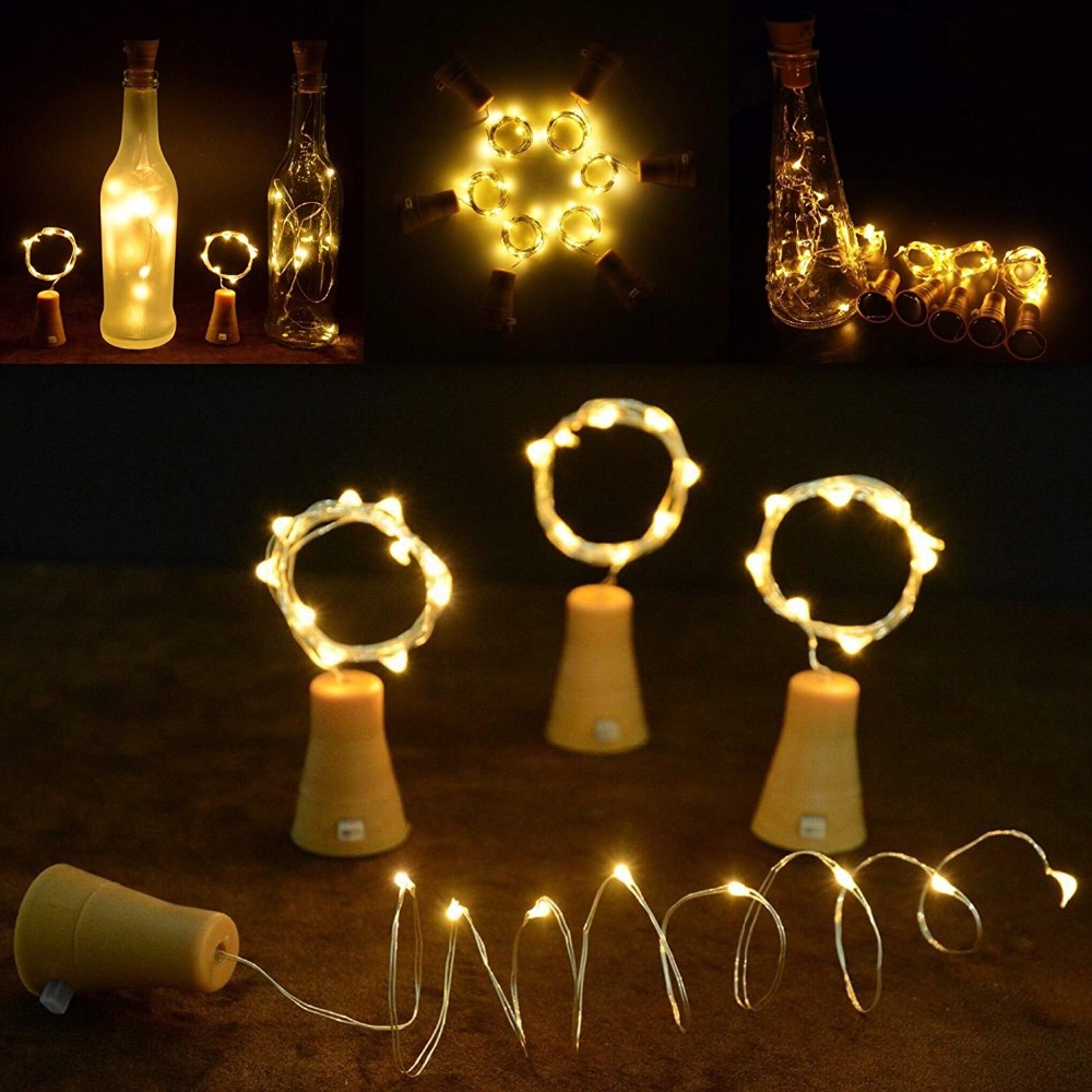 Guirnalda de luces solares para botellas de vino, 20LED, alambre de cobre Solar, luces de hadas con forma de corcho, lámpara navideña para decoración de jardín, de boda: Azul / 0-5 W