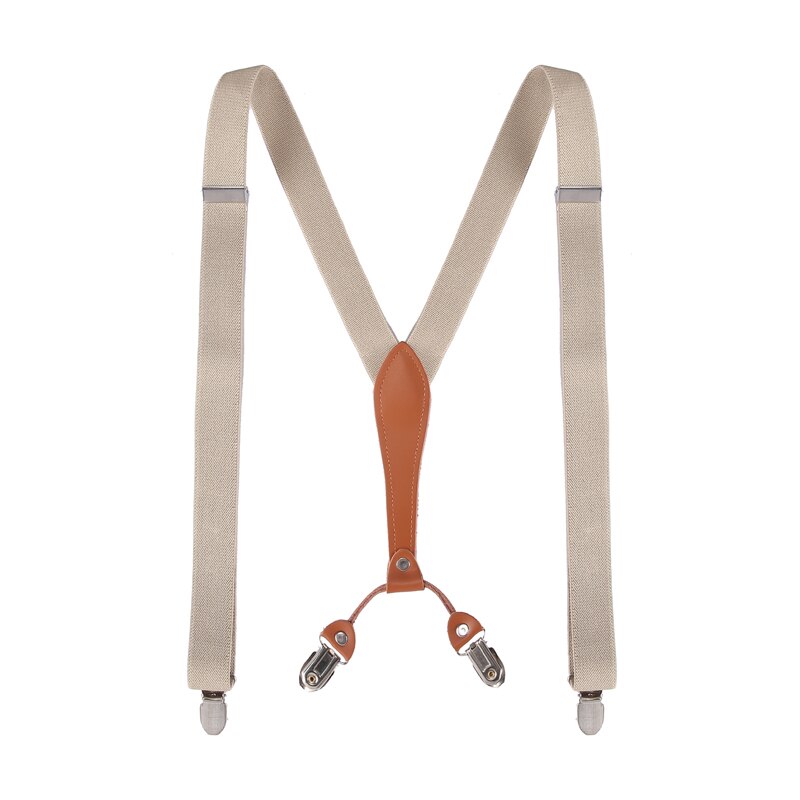 Y-Vorm 4 Clips Bretels Mannelijke Unisex Vintage Casual Lederen Bretels 2.5 Cm Breedte Voor Man Vrouw Microfiber Bretels: Beige