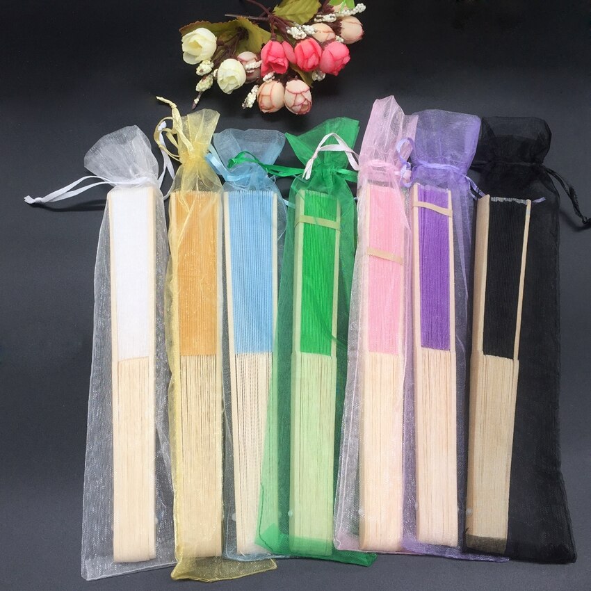 50 stuks Wit Koord Organza Folding Hand Fan Pouch Party Wedding Bags 25mm x 6mm