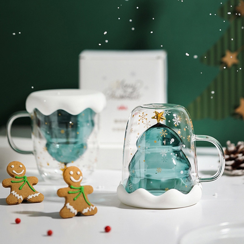 Taza de cristal para té y café de doble pared, resistente al calor, Navidad, 300ml, de Navidad, artículos para el hogar de vacaciones