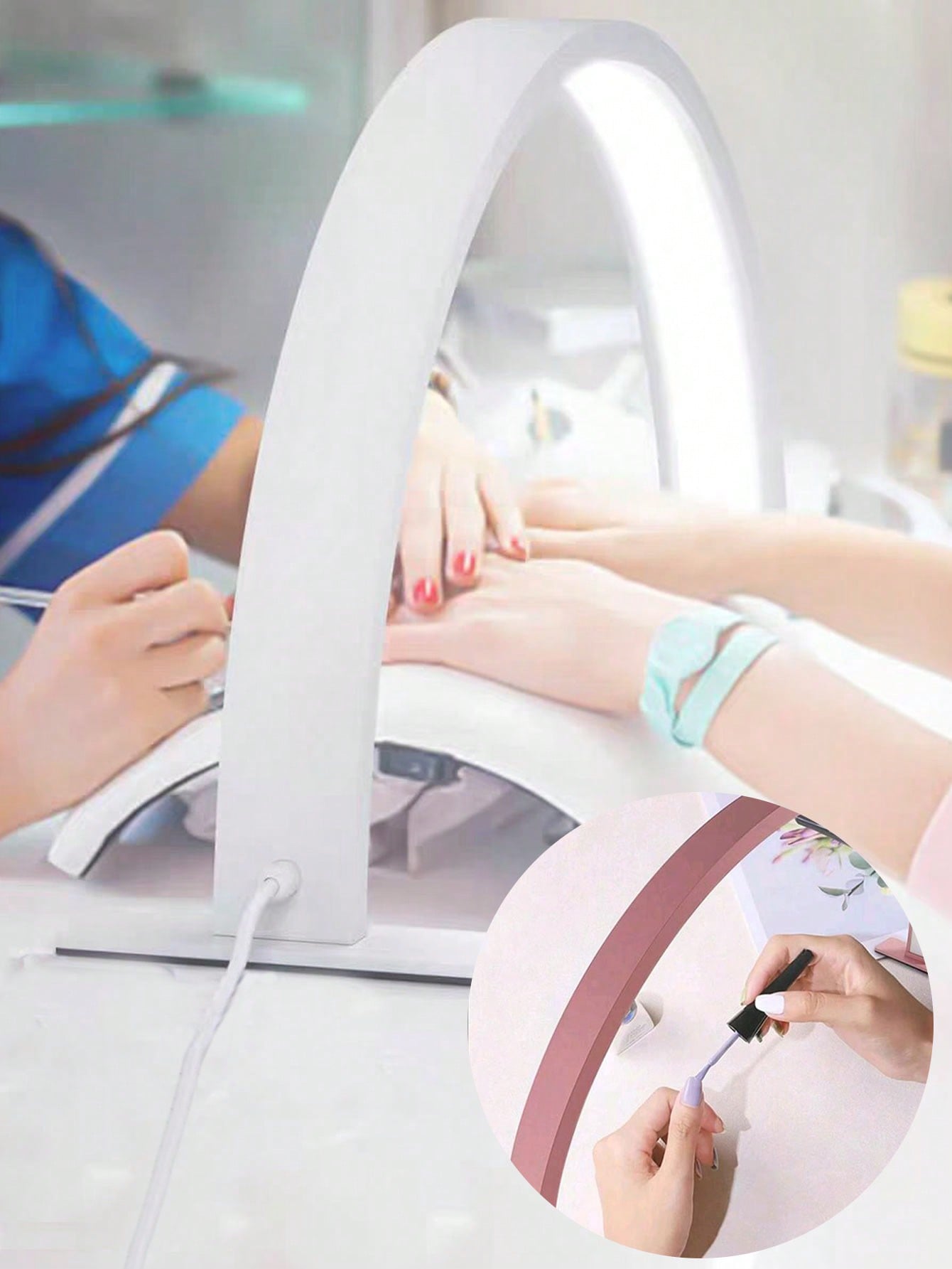 Lâmpada de unha meia-lua em forma de U, lâmpada de mesa com botão USB, para iluminação de unhas, cômoda, mesa de artesanato, iluminação de mesa de cabeceira