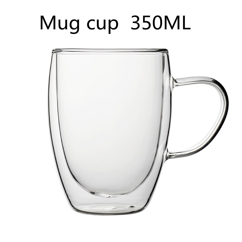 Juego de tazas de café con cristal doble, conjunto de vasos de vidrio para expreso, cerveza, té, whisky, hechos a mano, para beber: Mug-350ML