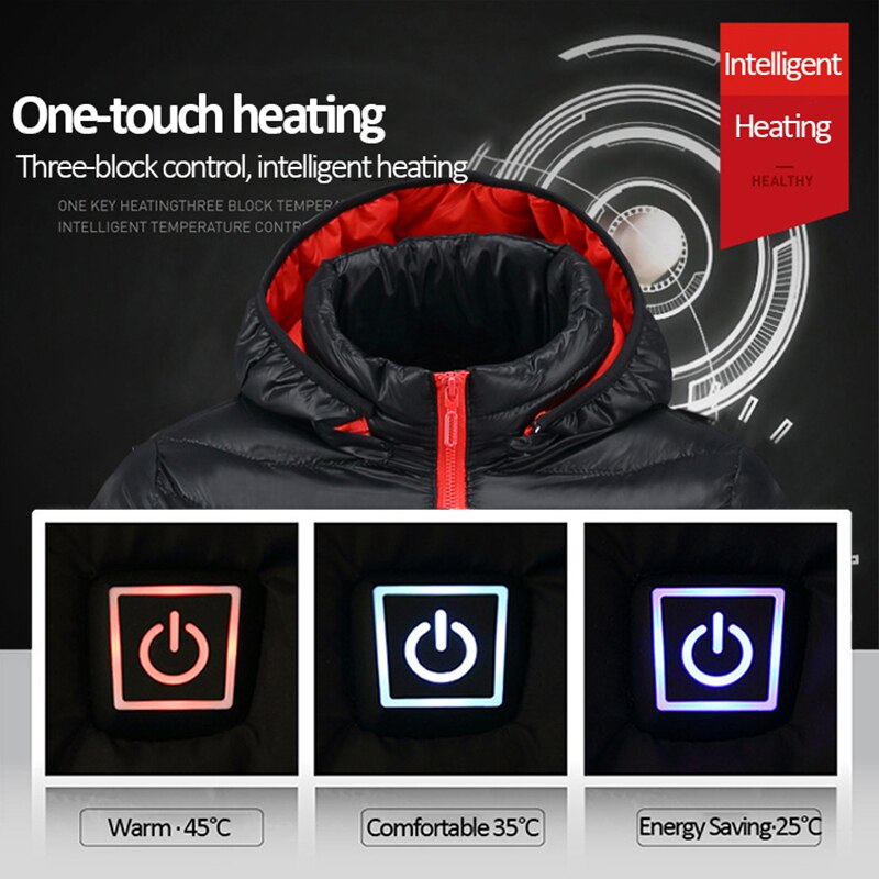 Verwarmde outdoor vest Jas Vrouwen Mannen USB Elektrische Batterij Lange Mouwen Verwarming Capuchon Warm winter Thermische Kleding Skiën