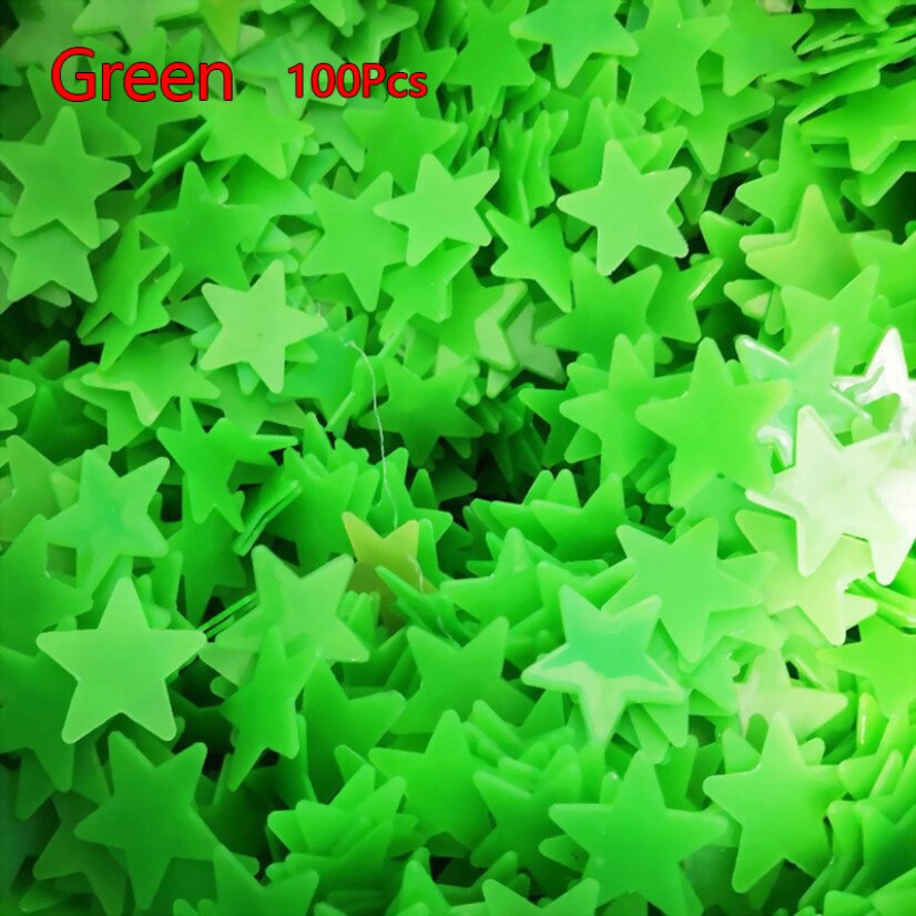 100 pièces Lumineux Autocollants De Mur D'étoiles Fluorescentes Émettant de La Lumière en Trois Dimensions Stickers Muraux DÉCALCOMANIES TRAVAUX MANUELS Pour Enfants Chambres Décor: Green