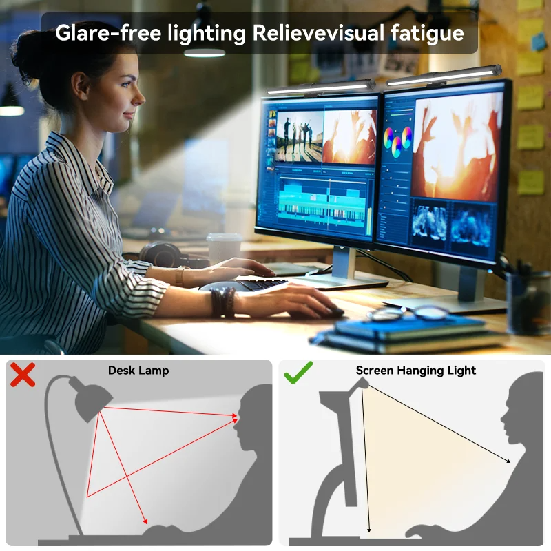 Barra de luz LED para Monitor, luces colgantes para pantalla de ordenador, lámpara de mesa de atmósfera RGB para trabajo, estudio, lectura de juegos, iluminación de atenuación, 44cm
