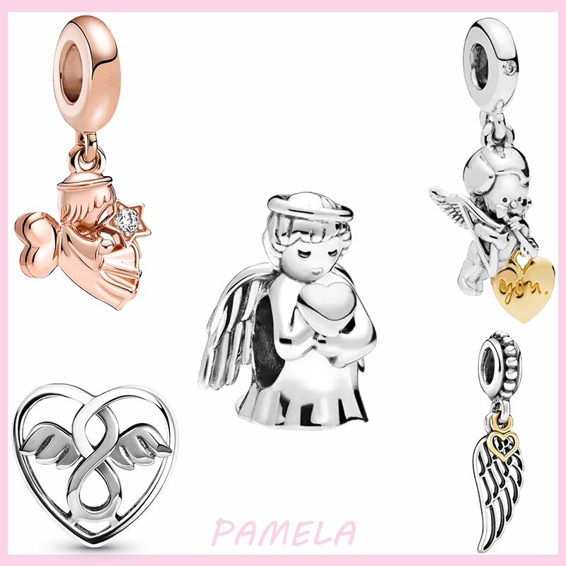 Pamela 925 Sterling Silver Angel God Van Liefde Charms Wing Kralen Diy Voor Originele Hanger Armbanden Mode-sieraden Voor Vrouwen