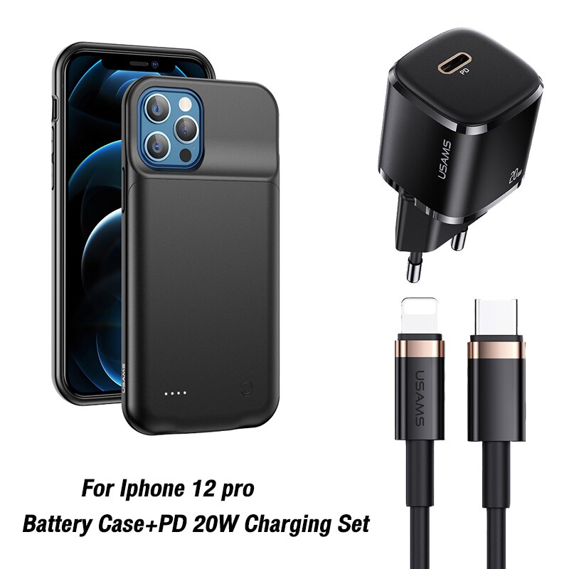 USAMS ładowarka tylna obudowa dla Iphone 12 pro max mini Power Bank ładowarka pokrywy skrzynka dla iPhone 11 Pro max X XR 6 7 8 plus: 12 pro black
