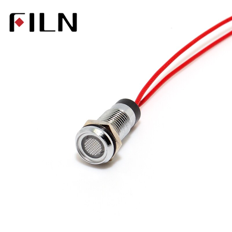 FILN 8mm panel red yellow blue green white 12v 110v 24v 220v led metal pilot lamp with 20cm cable