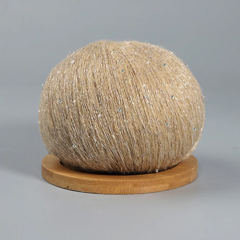50 g Spitzen-Mohairgarn mit Pailletten, Häkel-Strickgarn mit Lurex, modische Baby-weiche Pullover-Schal-Nadelgarn mit Schlaufen: Elfenbein