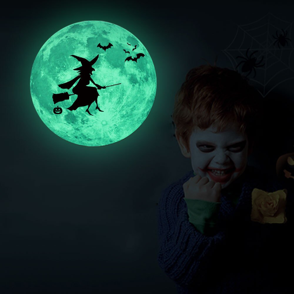 Halloween dekoration flagermus heks måne slot glødende klistermærker glød i mørket klistermærke hjem soveværelse stue vægindretning