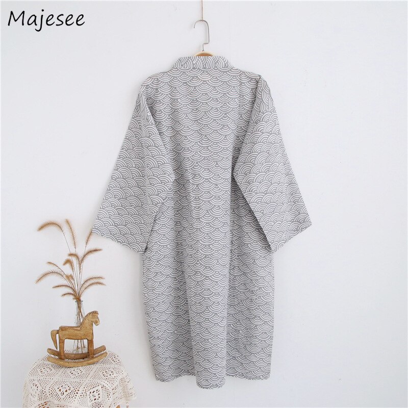 Robes Men Long V-Neck Soft Printed Simple Breathable Summer Seven-quarter Sleeve Japanese Style Robe Mens Cotton Home Clothing