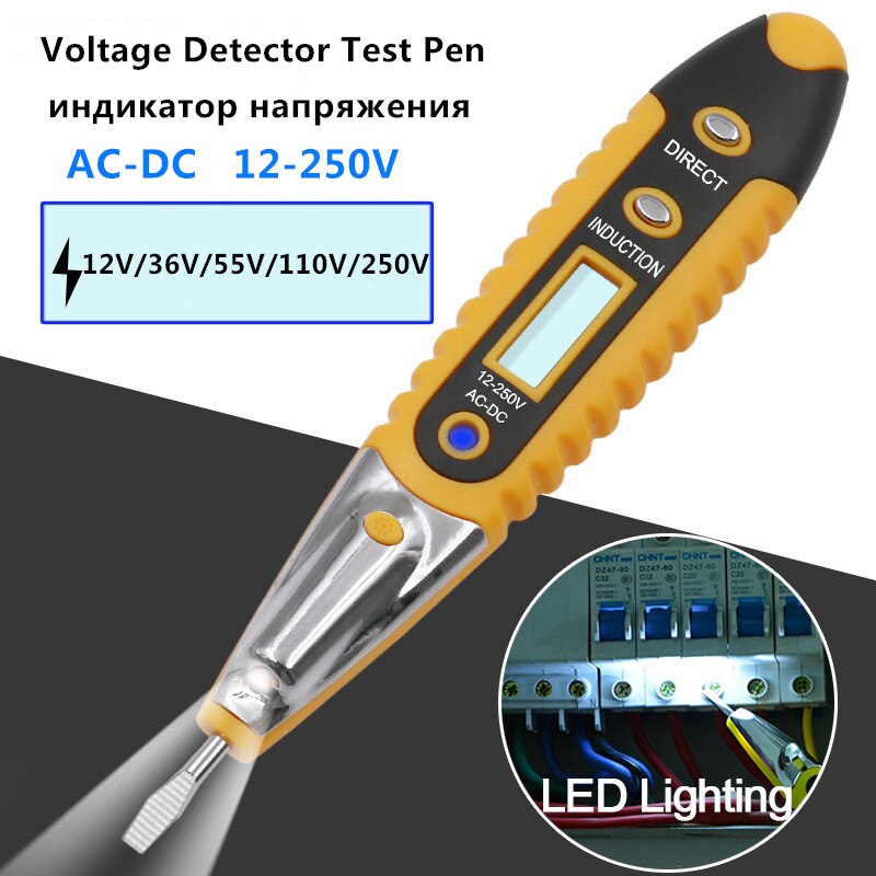 12-250v ac dc spændingsdetektor elektrisk indikator tester pen tester meter volt strøm elektrisk test blyant med led lys