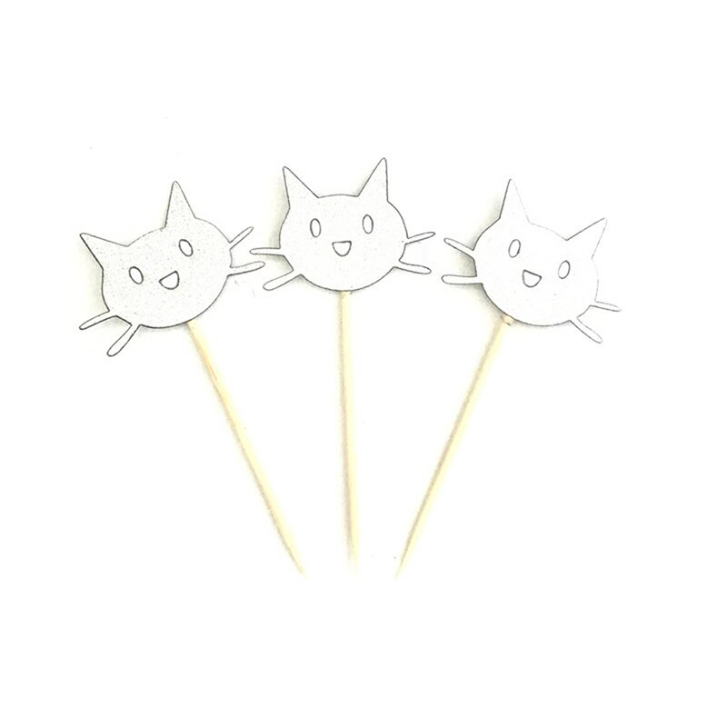 12Pcs Kat Cupcake Toppers Pick Bruiloft Kinderen Verjaardagsfeestje Decoratie Leuke Dierlijke Kat Cake Topper Decor
