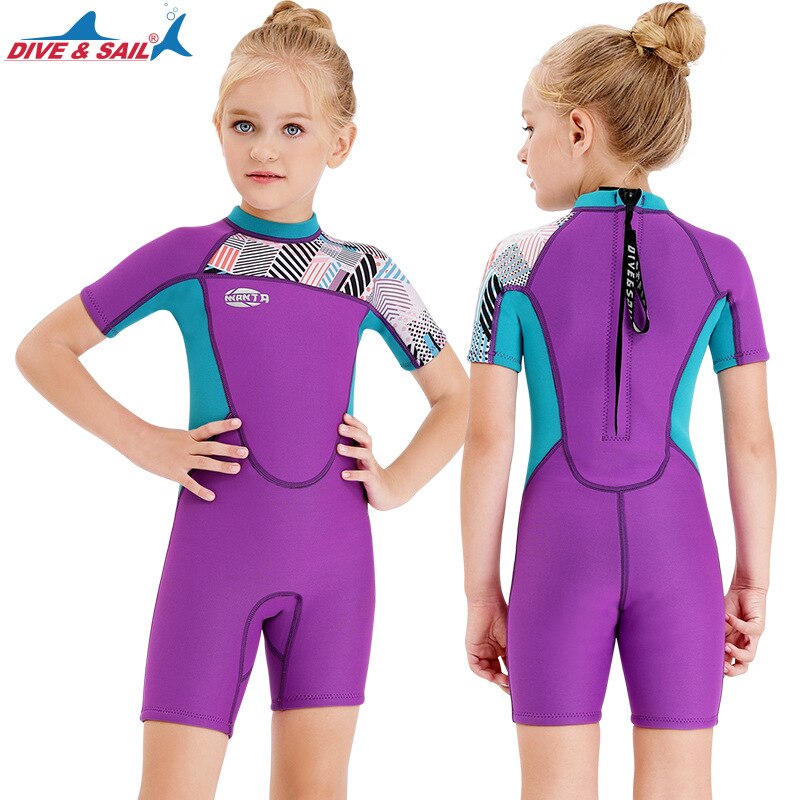 Stijl kinderbadkleding warm 2.5mm -delig duikpak dames korte mouwen winter koudebestendig snorkel surfpak