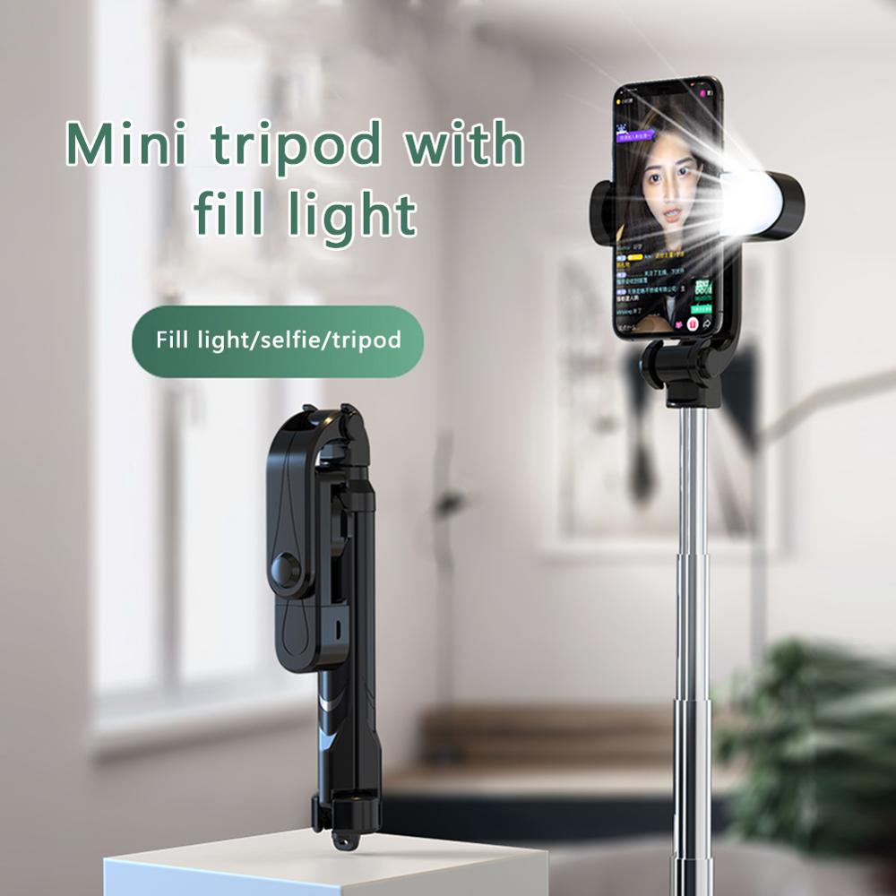 Draagbare Bluetooth Selfie Stok Statief Met Licht Invullen Draadloze Afstandsbediening Foto Selfie Stick Voor Xiaomi Huawei Telefoon