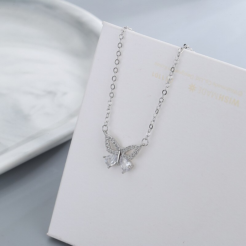 VOQ colore argento moda zircone farfalla ciondolo collana collana regalo romantico accessori fidanzamento donna