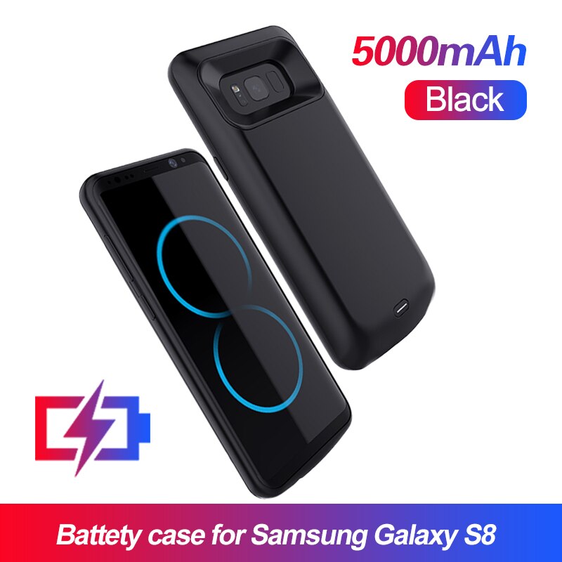 Coque de chargeur de batterie en TPU souple, étui de chargeur de batterie pour Samsung Galaxy S9 S8 Plus Note 8 Note 9: Black S8 5000mah