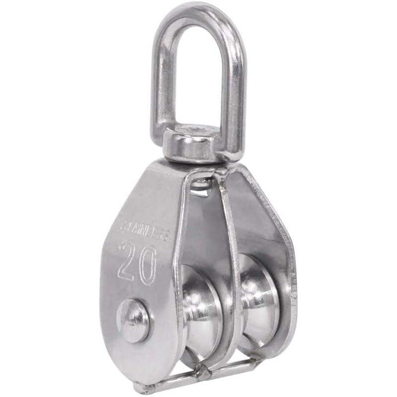 M20 Double poulie en acier inoxydable grue à câble Double roue pivotante poulie à câble de levage bloc (2 pièces)