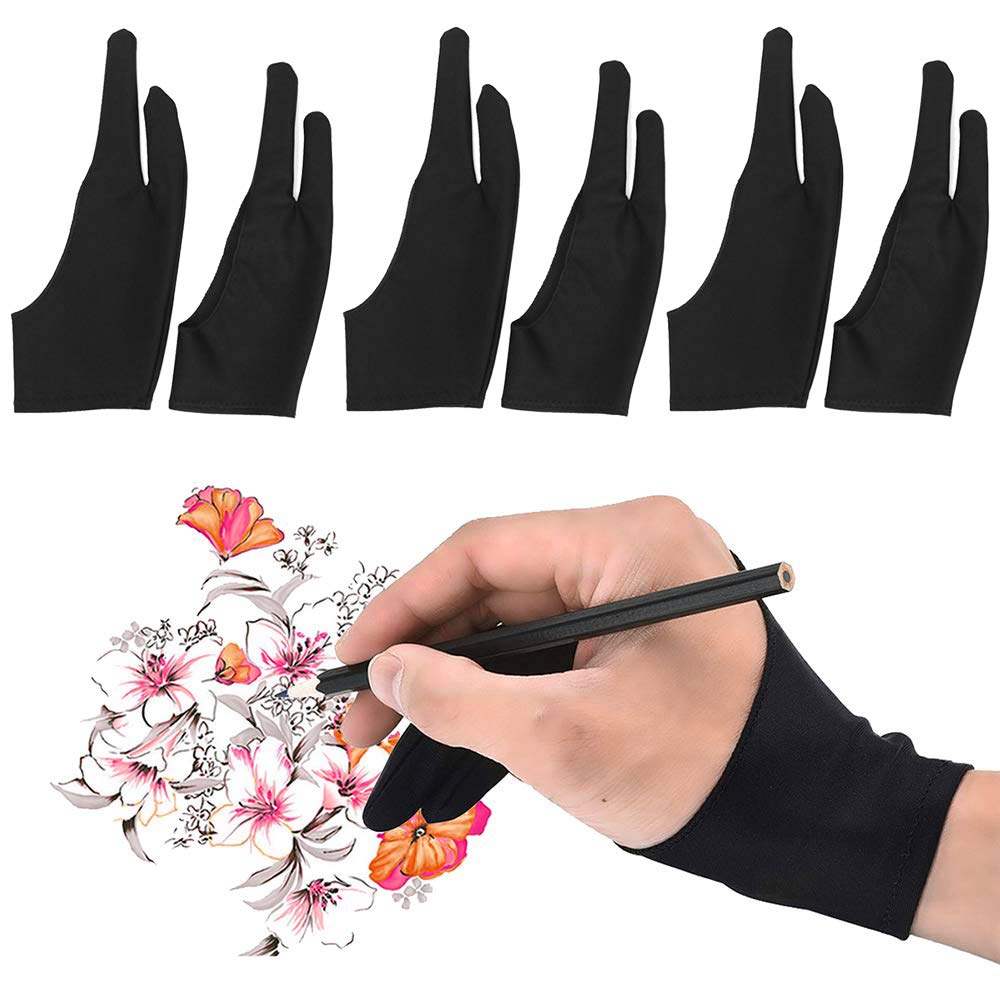 6 stücke Künstler Zeichnung Handschuhe Anti-Fouling Grafik Tablet Handschuh Zwei Finger, gute für Rechts oder Links Hand, Größe M
