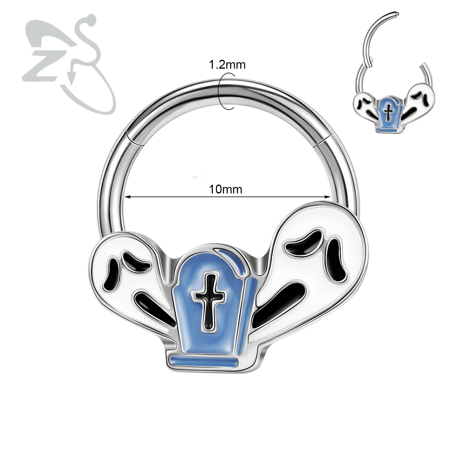 ZS 1PC serpent citrouille chauve-souris nez Piercing couleur noire Septum anneau acier inoxydable nez Clicker oreille Helix Cartilage Piercings 16G: PLAQUÉ ARGENT