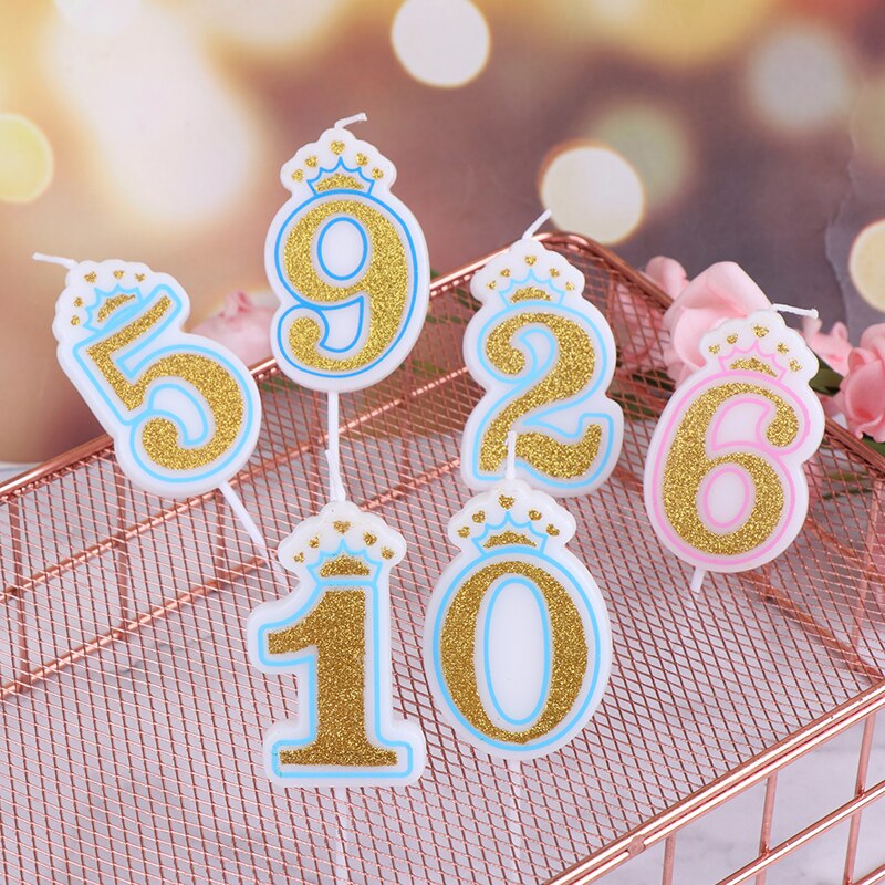 1PC Blue Pink Cake Number Candle Birthday Party 0 1 2 3 4 5 6 7 8 9 Anniversary Cake Numbers Age Candle Party Decoration