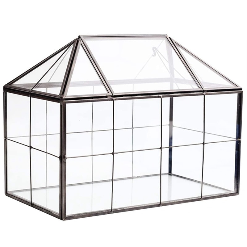 Glass Glass Terrarium Handmade House Shape Geometric Glass Container with Swing Lid Indoor Planter for Succulents: Default Title