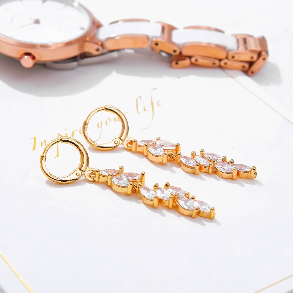 Copper Earring Jackets Wheat Ears Shape Mosaic White/Colour Cubic Zirconia Women's Earring Jewelry EZ020