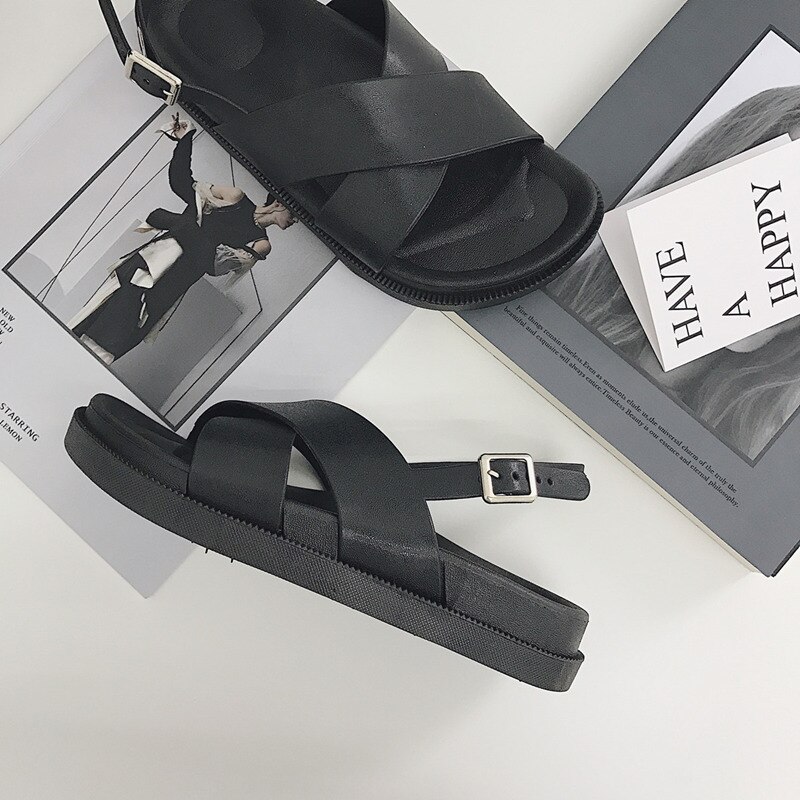 Sandales de plage antidérapantes, Chaussures en caoutchouc en Vogue pour femmes, extérieur, à forme plate, Babouche, Chaussures noires sympas, de Style collégial