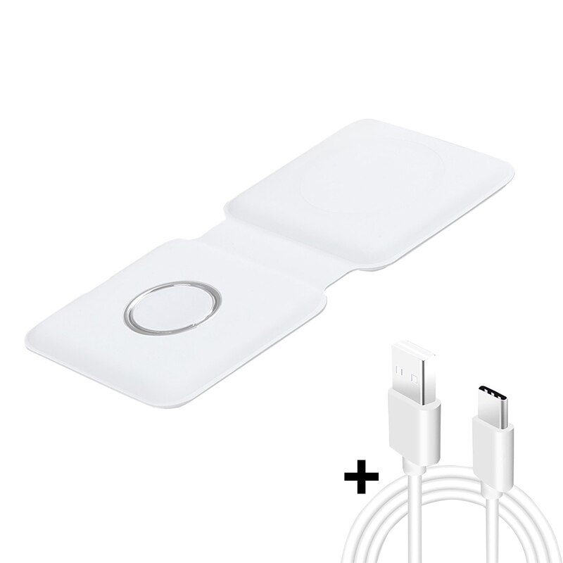 15W Macsafe Magnetische Vouwen Draadloze Opladers Voor Iphone 12 Pro Max Cargador Apple Horloge Duo 2 In 1 Opladen pad Voor Airpods 2: White