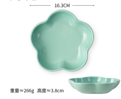 Céramique en forme de fleur profonde multicolore | Plat, soupe au riz, assiette à spaghetti, bol de collation aux fruits, assiettes à salade, fournitures de table pf9064: green-M