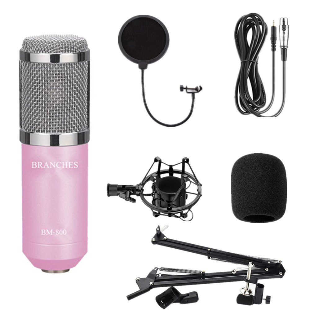 BM800 Mikrofon Condenser Sound Recording BM 800 Microphone With Shock Mount For Radio Braodcasting Singing Recording KTV Karaoke: PACKAGE 1 pink