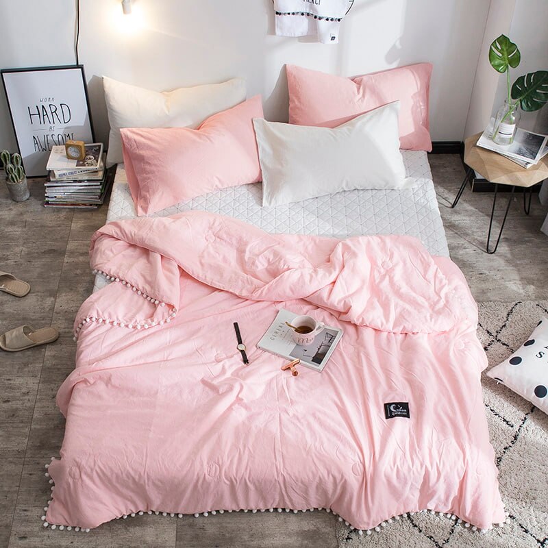 Couvre-lit doux pour l'été, couverture Patchwork rose frais, couvre-lit à petites boules: Rose / 180x210 cm