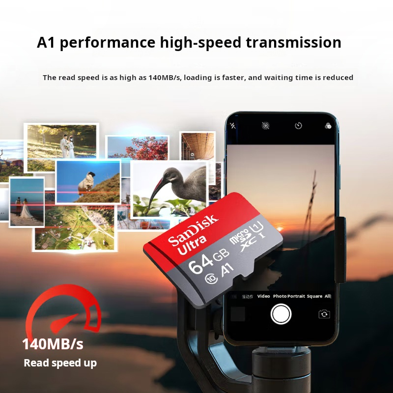 SanDisk 64GB TF (MicroSD) Memory Card, A1 U1 C10, High-Speed Memory Card, Read Speed 140MB/s, Multi-Device Compatible
