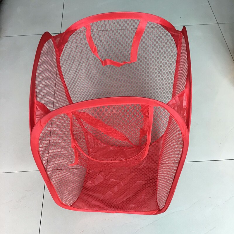 Foldable Mesh Up Washing Laundry Basket Bag Bin Hamper Storage (Ran Color)