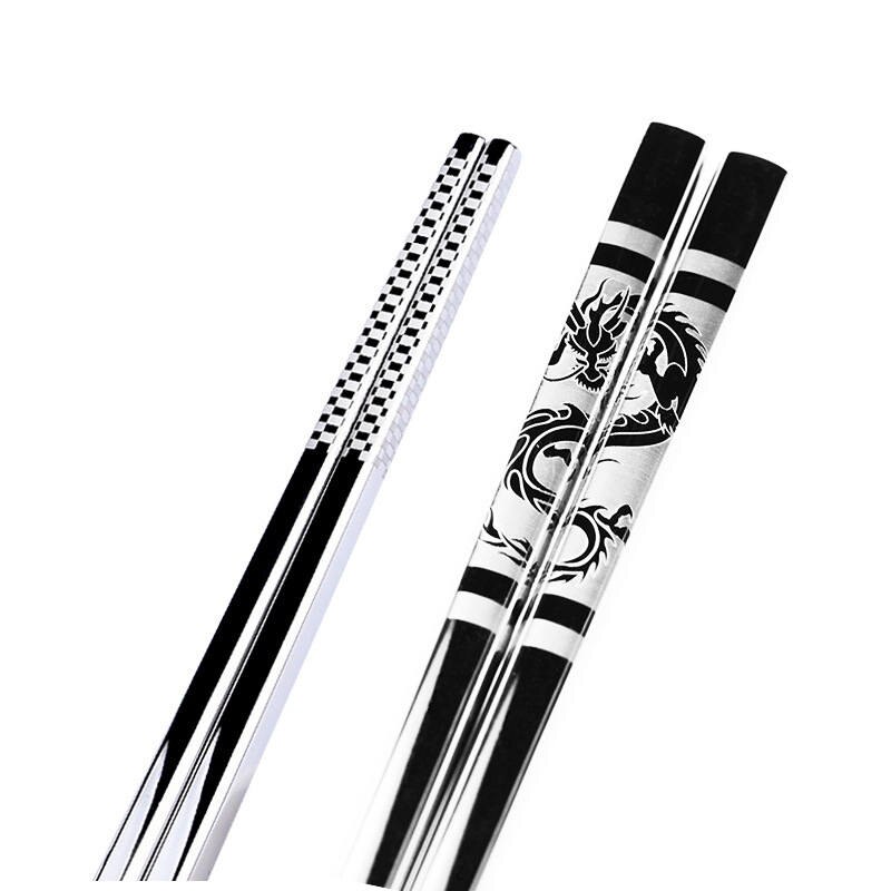 Palillos chinos de acero inoxidable, de dragón deslizante, juego de palillos de comida para sushi, Metal, hierro, coreano, portátil, 1 par