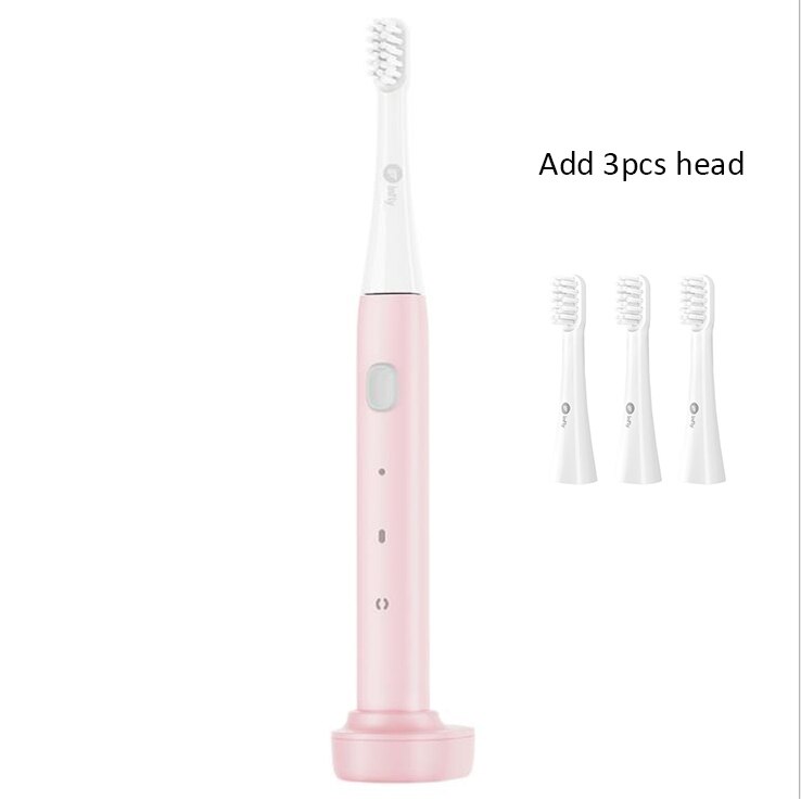 Infly Ultrasonic P20A Electric Toothbrush Adult Whitening Waterproof USB Induction Charging Ultra-long Standby Travel Toothbrush: Pink 3pcs Head