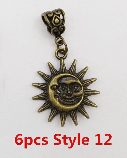 6 Stks/pak Verschillende 6 Stijlen Viking Charms Haar Vlecht Dread Baard Dreadlock Kralen Manchetten Ringen Hoofddeksels Sieraden Voor Mannen Vrouwen: 6pcs Style 12