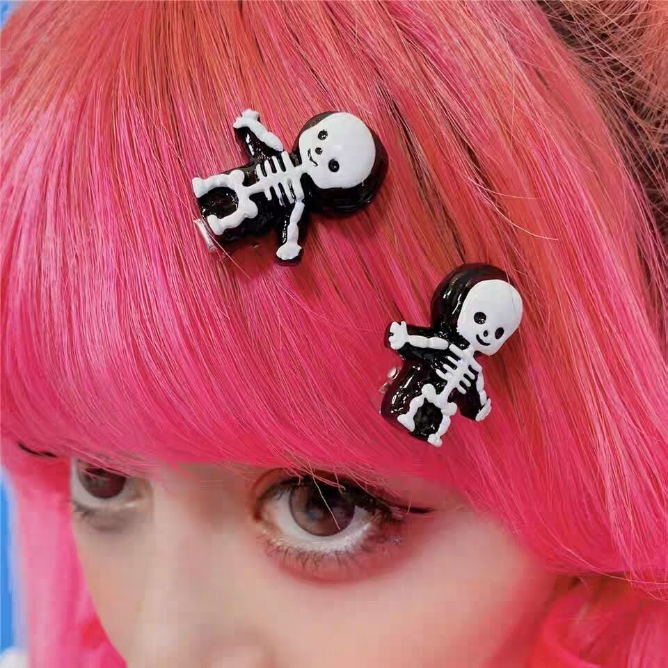 Y2K Jewelry Gothic Handmade Skull Hair Clips for Women Harajuku Acrylic Resin Charms Hairpin Cute Hair Accessories