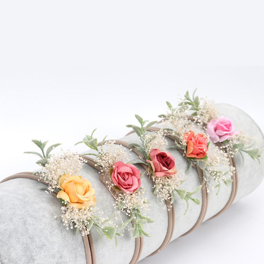 Kunstige rosenblomst blade pandebånd krans baby piger hoved hårbånd hårbøjle børn hår tilbehør diy krans hovedbeklædning