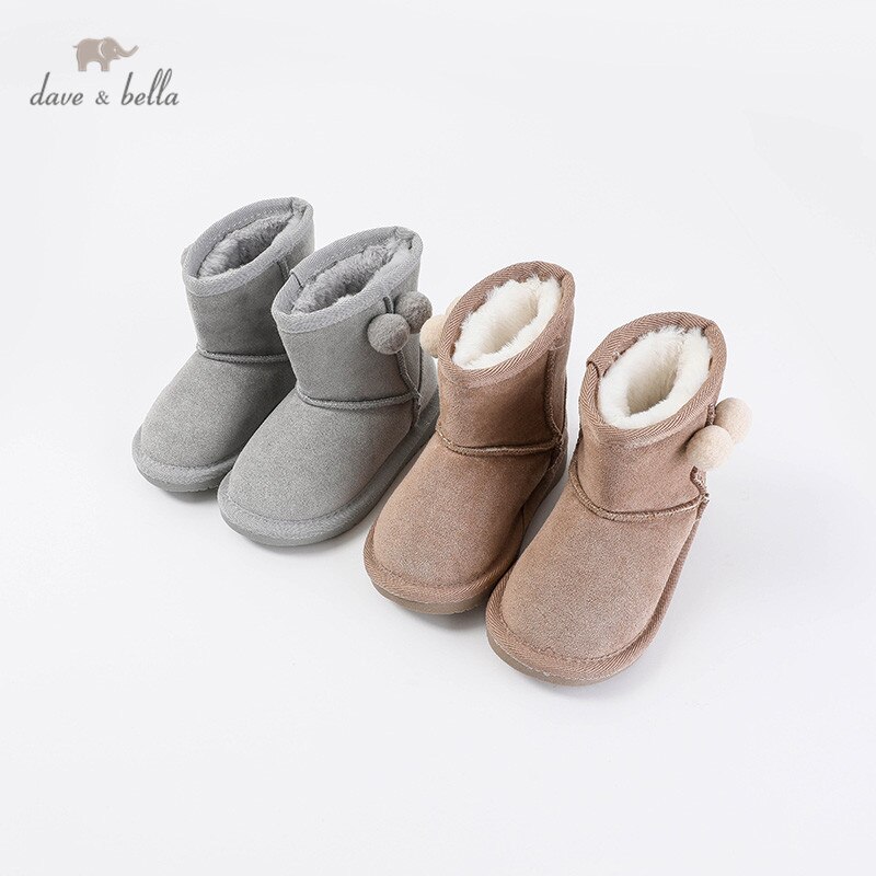 DBS14416 Dave Bella hiver unisexe balle solide bottes enfants en cuir chaussures fille garçon bottes en cuir chaussures nœud