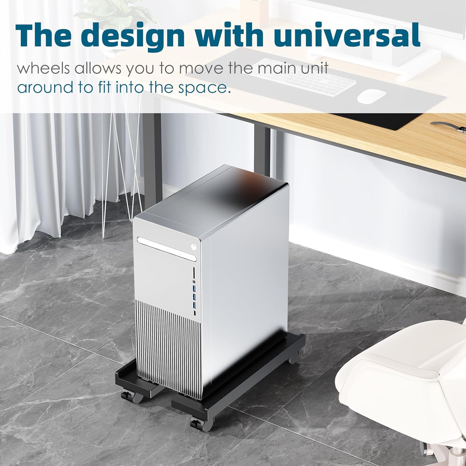 Adjustable Computer Tower Stand, Mobile CPU Stand with 4 Rolling Caster Wheels, Under Desk CPU Holder PC Floor Cart PC Riser