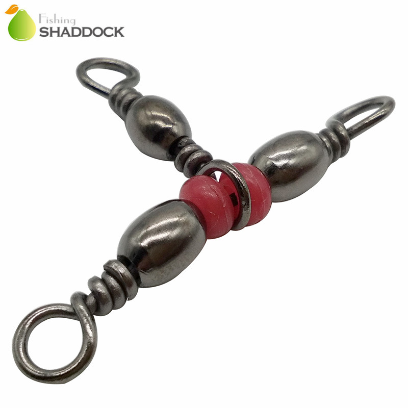 Shaddock Fishing 100pcs 3 Way Barrel Fishing Swivel Brass Fishing Hook Line Triple Swivels Connector With Beads